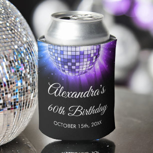 Lila Disco-Ball der 70er Jahre der 60er Geburtstag Dosenkühler