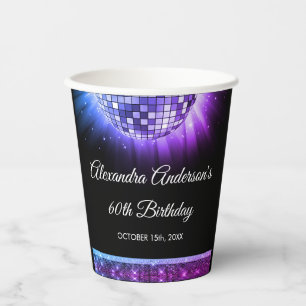 Lila Disco-Ball der 70er Jahre der 60er Geburtstag Pappbecher