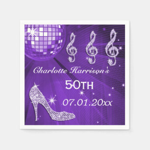 Lila Disco-Ball-und Schein-Heels 50. Serviette