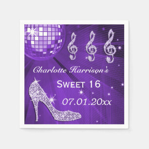 Lila Disco-Ball und Schein-Heels-Bonbon 16 Serviette
