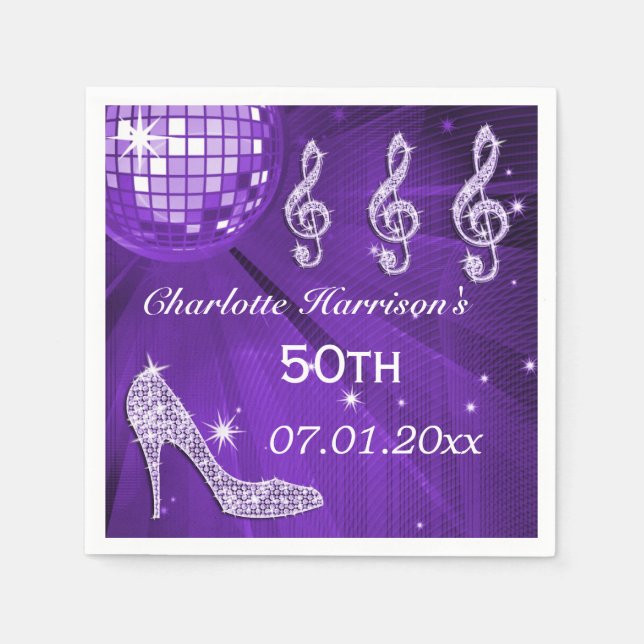 Lila Diskothek Ball und Sparkle Heelse 50. Serviette (Vorderseite)