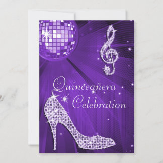 Lila Diskothek Ball und Sparkone Heelse Quinceañer Einladung
