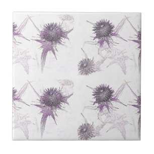 Lila Distel-Naturdesign Fliese