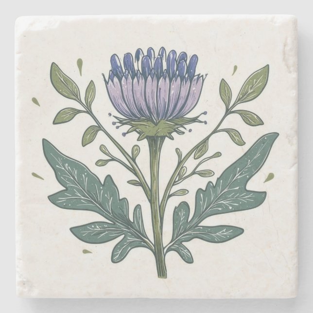 Lila Distel Steinuntersetzer (Vorderseite)