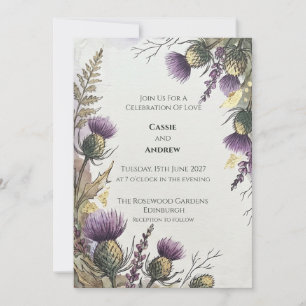 Lila Distel-Wildblumen-Hochzeitseinladung Einladung