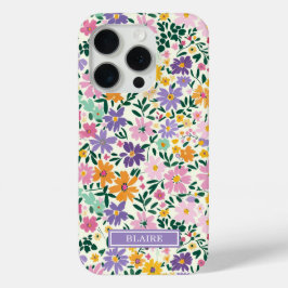 Lila Ditsy Blumen Monogramm Case-Mate iPhone Hülle