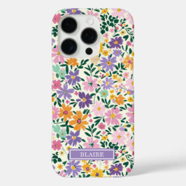 Lila Ditsy Blumen Monogramm iPhone 16 Pro Hülle