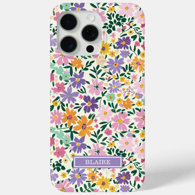 Lila Ditsy Blumen Monogramm Case-Mate iPhone Hülle (Rückseite)
