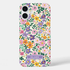 Lila Ditsy Blumen Monogramm iPhone 16 Plus Hülle