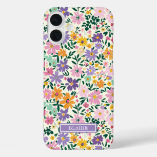 Lila Ditsy Blumen Monogramm iPhone 16 Plus Hülle