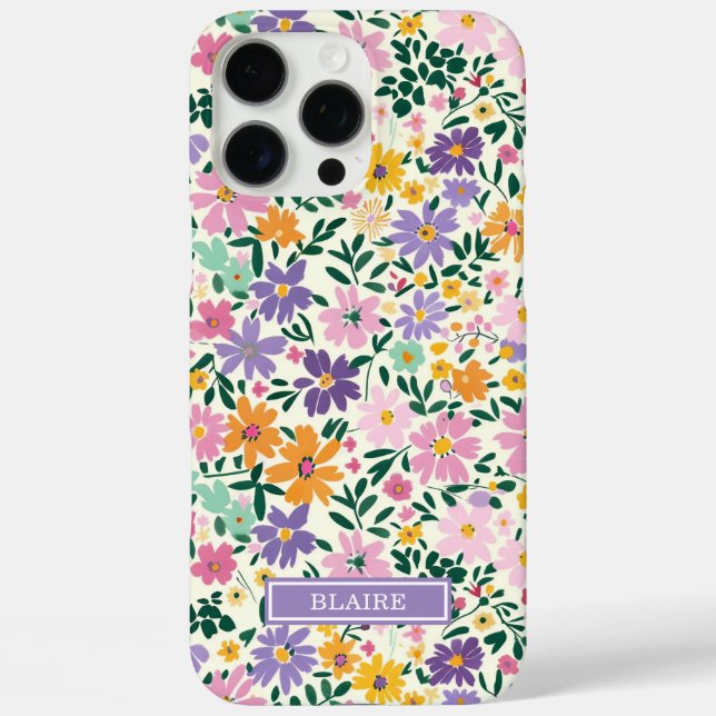 Lila Ditsy Blumen Monogramm Case-Mate iPhone Hülle (Rückseite)