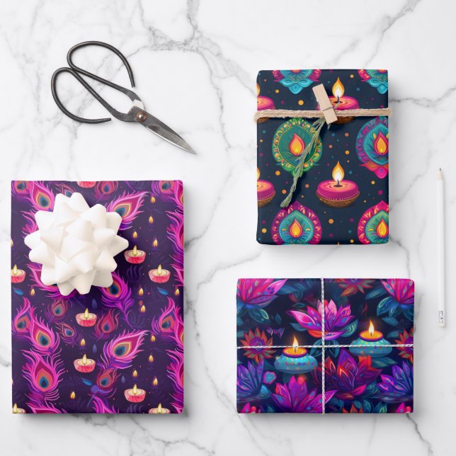 Lila Diwali Geschenkpapier Set (Vorderseite)