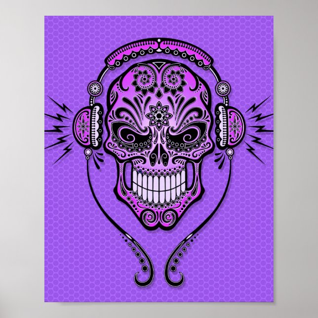 Lila DJ Sugar Skull Poster (Vorne)