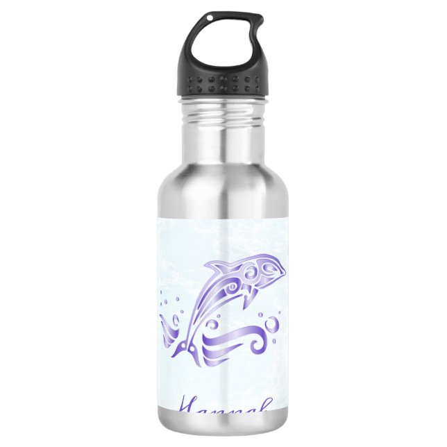 Lila Dolphin Personalisiert Edelstahlflasche (Vorderseite)
