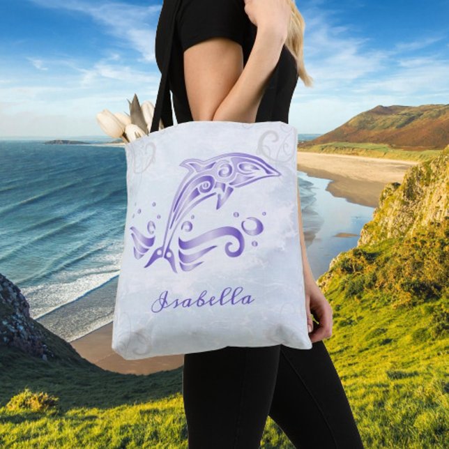 Lila Dolphin Personalisiert Tote Bag (Purple Dolphin Personalized Tote Bag)