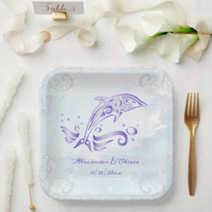 Lila Dolphin-Polterabend-Papierplatte Pappteller