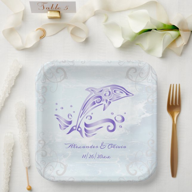 Lila Dolphin-Polterabend-Papierplatte Pappteller (Hochzeit)