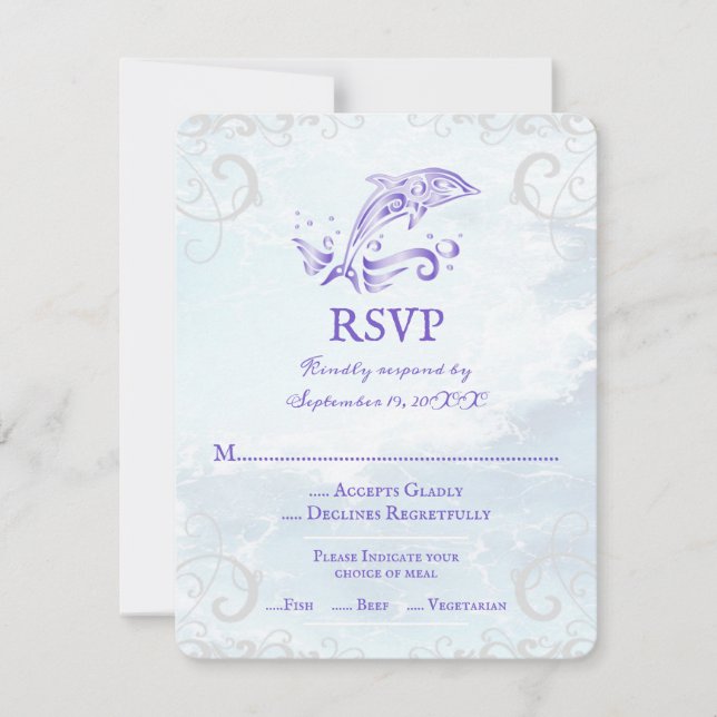 Lila Dolphin Wedding RSVP Card (Vorderseite)