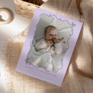 Lila Doodle Bows Frame Birth Announcement Foto Ankündigung