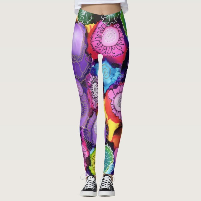 Lila Doodle-Leggings Leggings (Vorderseite)
