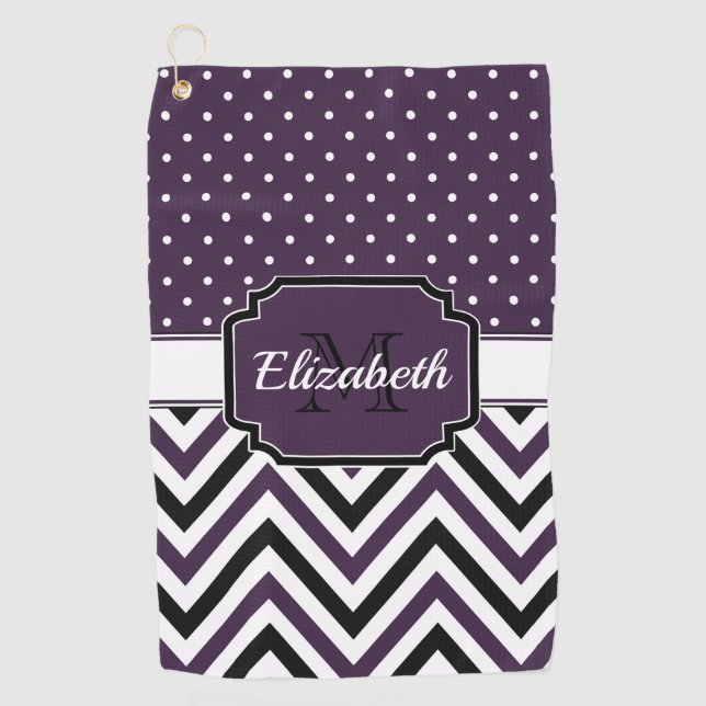 Lila Dots & Chevrons Golfhandtuch (Vorderseite)