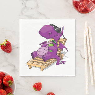 Lila Drache entspannt auf Liegestuhl Serviette