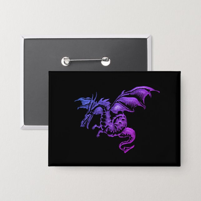 Lila Drache gegen Schwarz Button (Vorderseite/Rückseite)