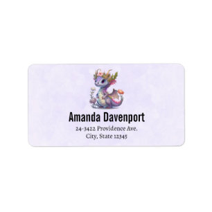 Lila Drache mit eleganter Krone Adressaufkleber