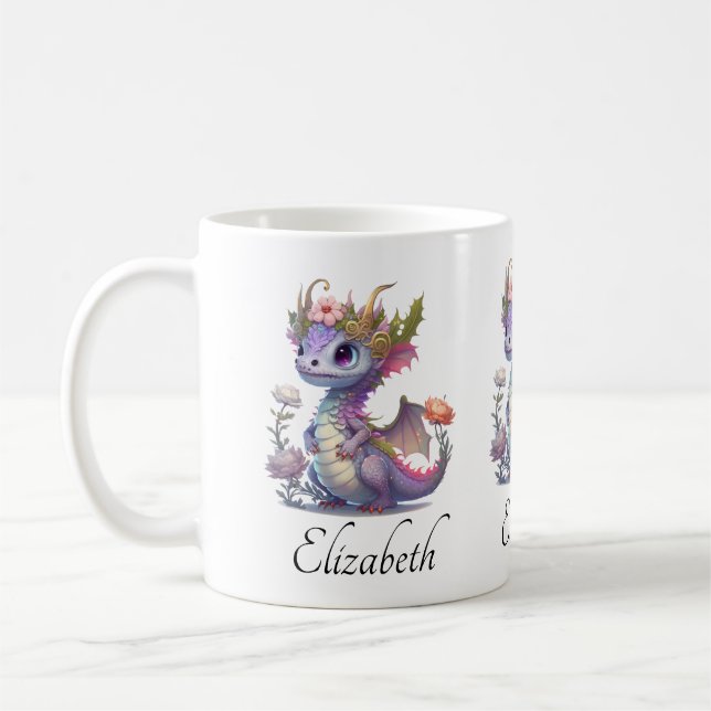 Lila Drache mit eleganter Krone Kaffeetasse (Links)