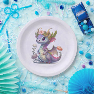 Lila Drache mit eleganter Krone Pappteller