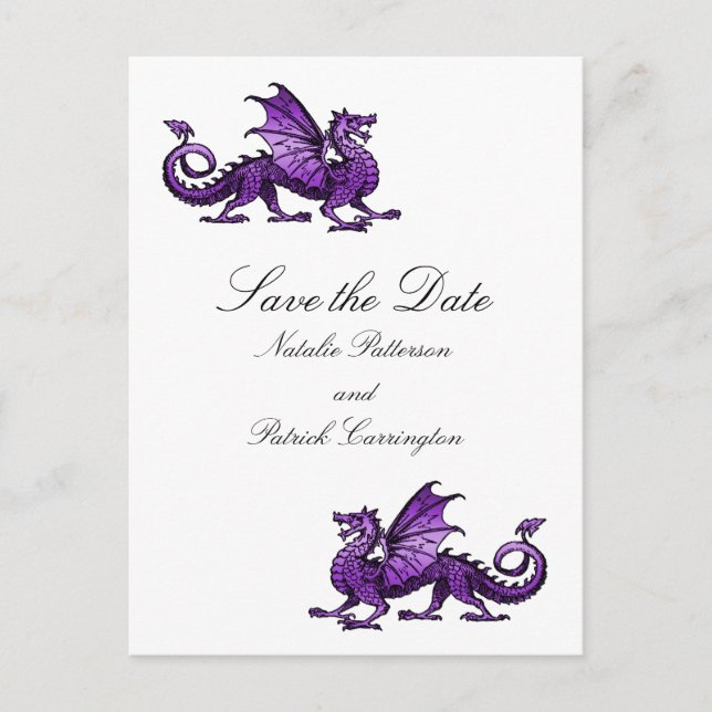 Lila Drache Save the Date Postkarte (Vorderseite)
