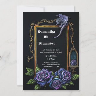 Lila Drache und Rosen gotische Hochzeitseinladung Einladung