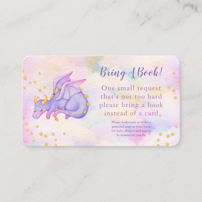 Lila Drachenbücher für die Babydusche Begleitkarte (Vorderseite)