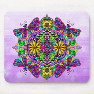 Lila Drachenfliege Mandala Handgezeichnete Kunst Mousepad