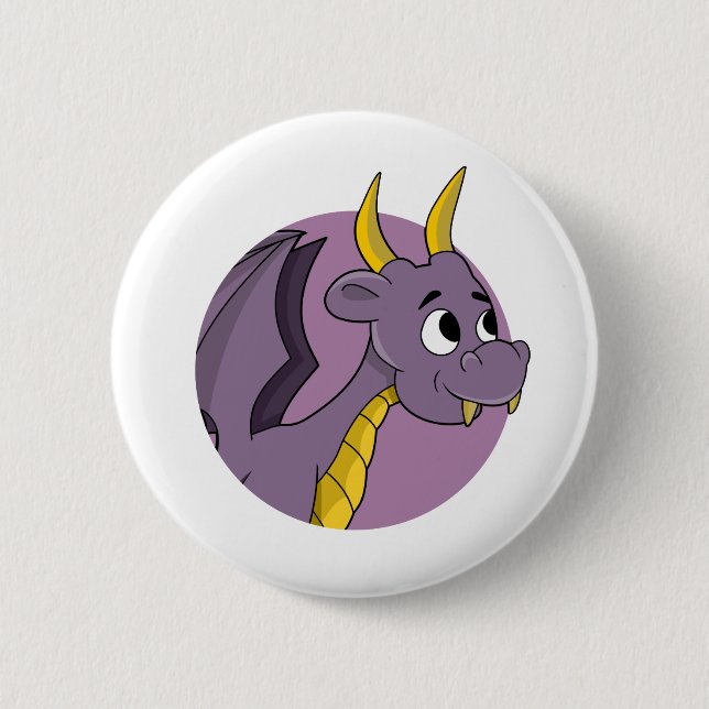 Lila Drachenkartoonale Button (Vorderseite)