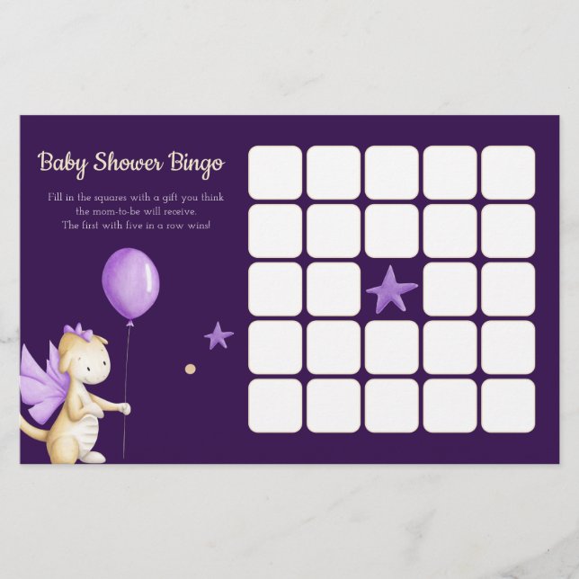 Lila Dragon and Balloon Baby Showroom Bingo Game (Vorderseite)