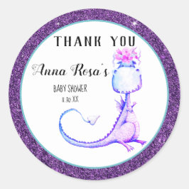 *~* Lila Dragon Baby Girl Dusche Vielen Dank Runder Aufkleber