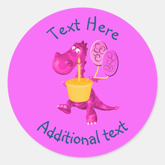 Lila Dragon Cupcake Balloons Personalisiert Runder Aufkleber (Vorderseite)