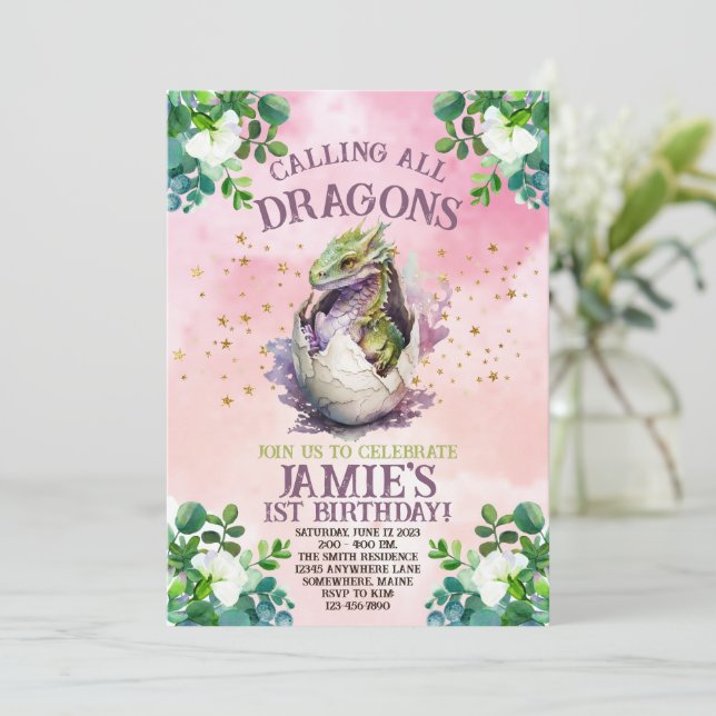 Lila Dragon Geburtstagseinladungen Einladung (Stehend Vorderseite)