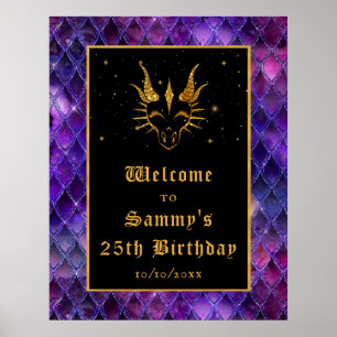 Lila Dragon Scales Gold Geburtstagsparty Willkomme Poster