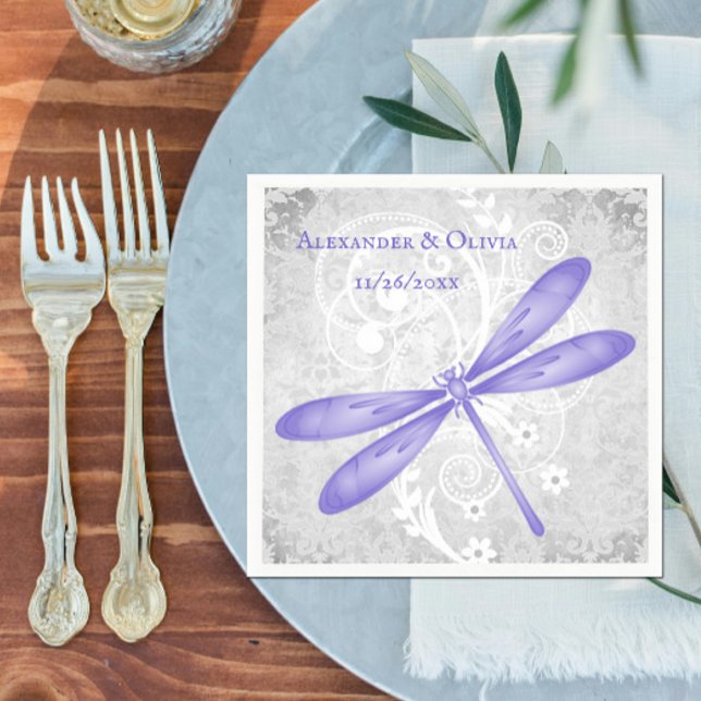 Lila Dragonfly Brautparty Napkin Serviette (Purple Dragonfly Bridal Shower Napkin)
