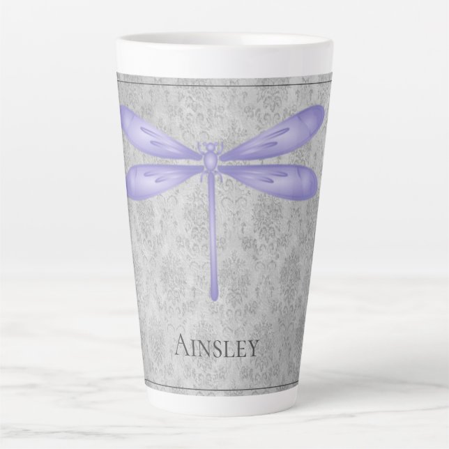 Lila Dragonfly Damask Milchtasse (Vorderseite)