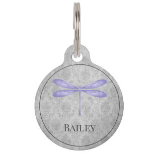 Lila Dragonfly-Damask-Runde-Tag Haustiermarke