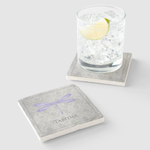 Lila Dragonfly Damask Steinuntersetzer