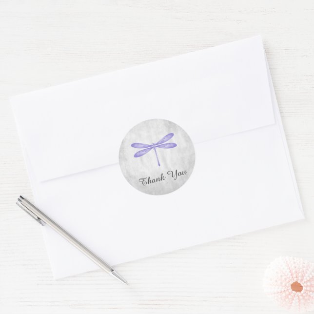 Lila Dragonfly Danke Stickers (Umschlag)