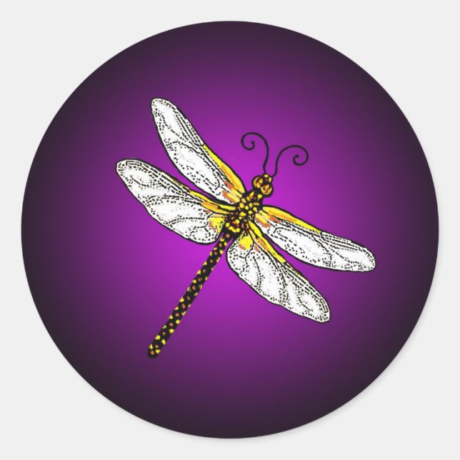 Lila Dragonfly-Drachenfliegen-Stickers Runder Aufkleber (Vorderseite)