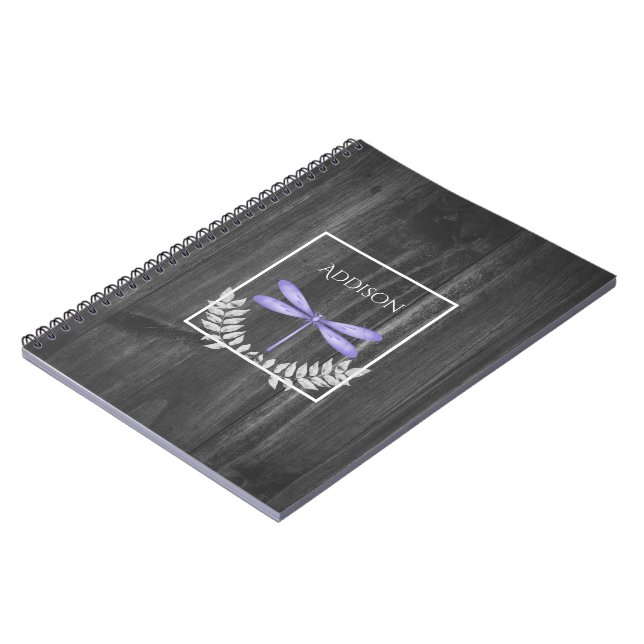 Lila Dragonfly Rustikales Personalisiertes Noteboo Notizblock (Linke Seite)