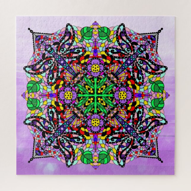 Lila Dragonfly Themed Mandala Colorful Puzzle (Vertikal)