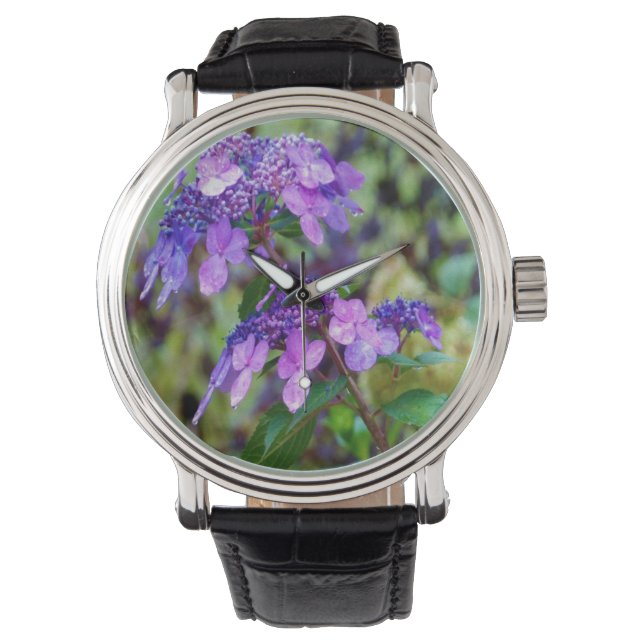 Lila Drehung und Shout Hydrangea-Blume Armbanduhr (Vorderseite)