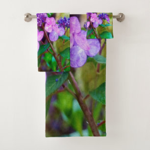 Lila Drehung und Shout Hydrangea-Blume Badhandtuch Set